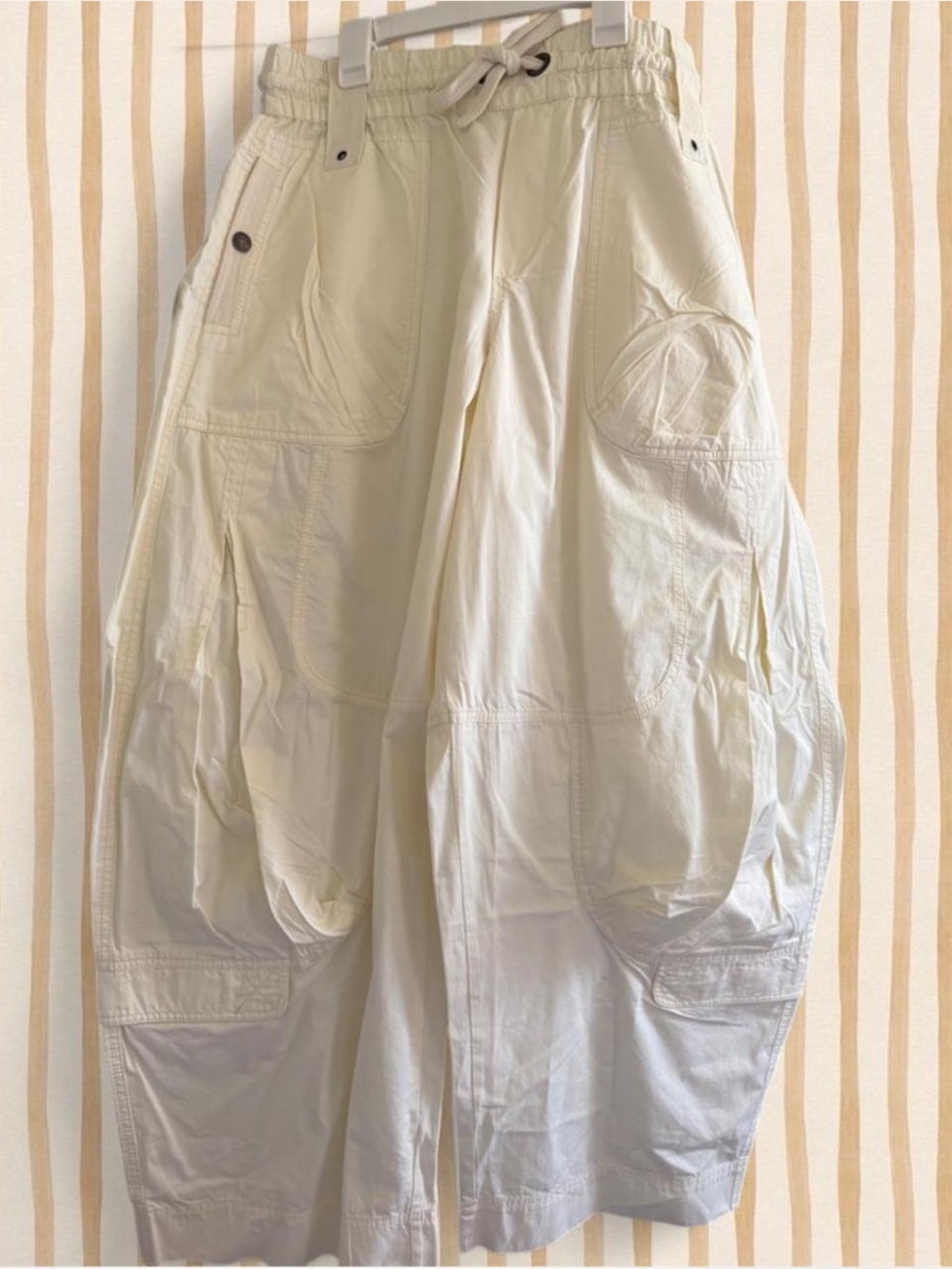Free People Cream Wide-Leg Cargo Pants